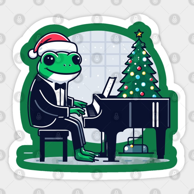 Frog Playing Piano Christmas Sticker by Graceful Designs